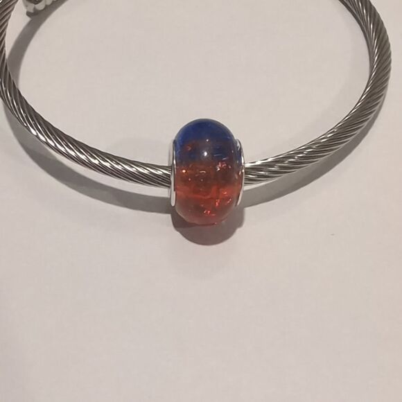 Silver Amber‎ and Blue "Crushed Glass" Charm for Pandora Style Bracelet - Picture 1 of 6